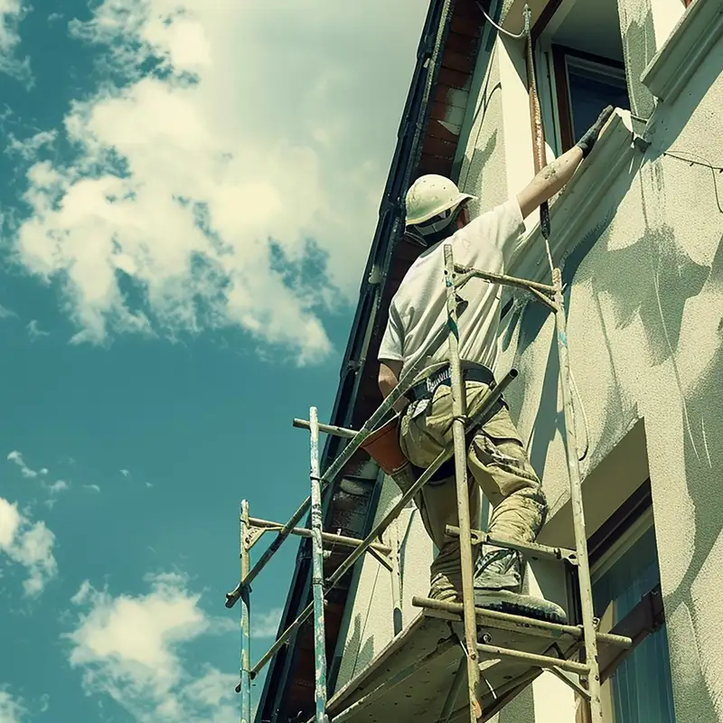 Application d'un revêtement protecteur sur la façade d'un immeuble